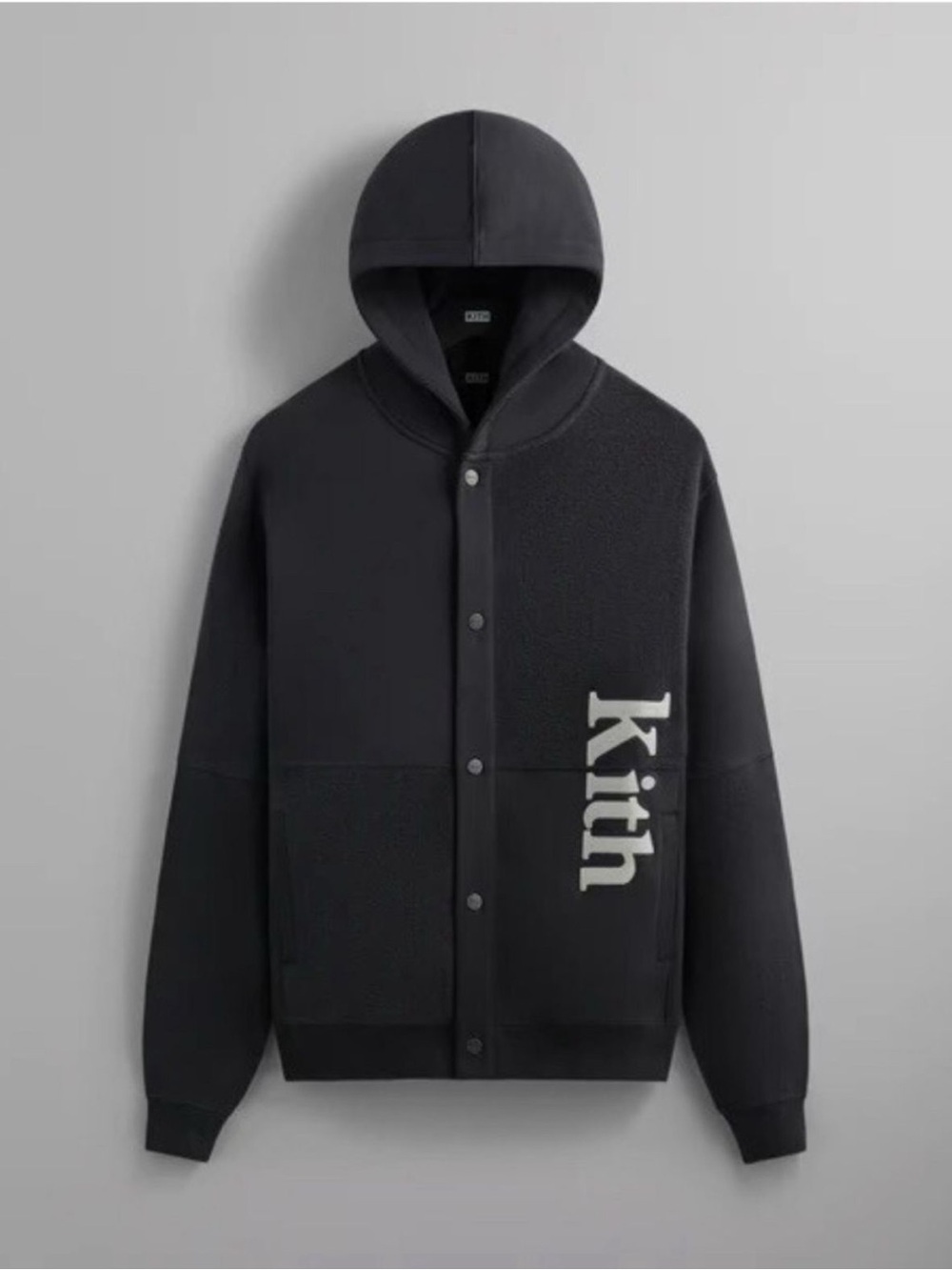 Kith Black Hooded Snap-Front Cardigan with Side Logo